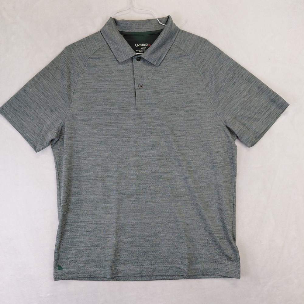 UNTUCKit Mens Medium Green Space Dye Performance Stretch Short Sleeve Polo Shirt